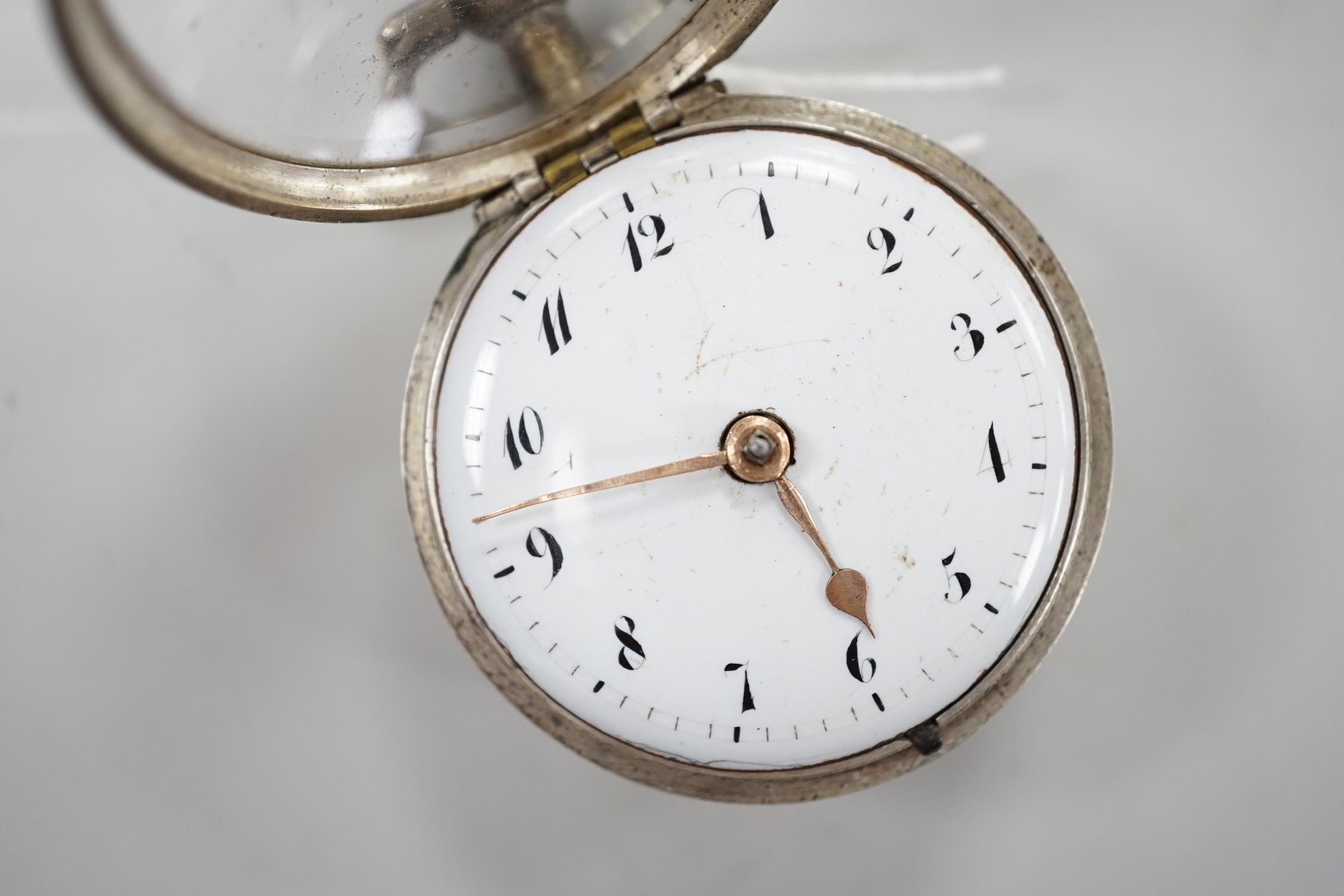 A George III silver pair cased keywind verge pocket watch, by Cranbrook, London, case diameter 50mm.